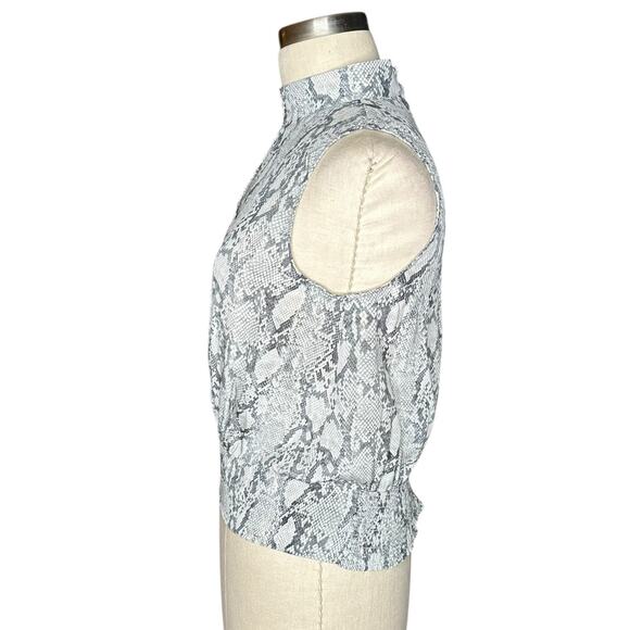 FRAME Denim Gray Snake Print Silk Sleeveless Blouse Women's Size Small Smocked - Picture 2 of 9